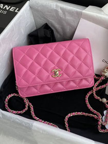 2020 CC original lambskin wallet on chain AP1450 pink(diamond ball)