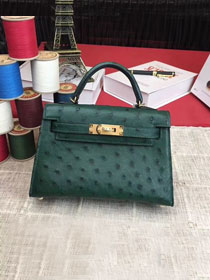 Hermes handmade genuine 100% ostrich leather kelly 19 bag K019 green