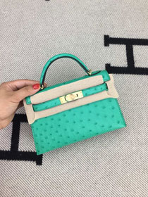 Hermes handmade genuine 100% ostrich leather kelly 19 bag K019 green