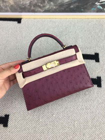 Hermes handmade genuine 100% ostrich leather kelly 19 bag K019 purple