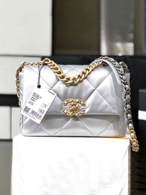 CC original lambskin 19 flap bag AS1160 silver