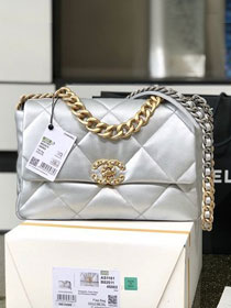 2020 CC original lambskin 19 large flap bag AS1161 silver