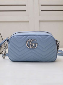 GG original calfskin marmont small shoulder bag 447632 light blue