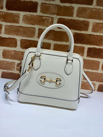 GG original calfskin horsebit 1955 small top handle bag 621220 white