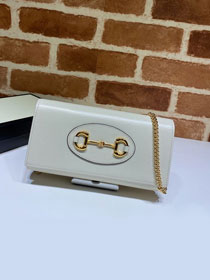 GG original calfskin horsebit 1955 wallet with chain 621892 white