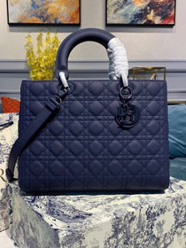 Dior original lambskin large lady dior ultra-matte bag M0566 navy blue