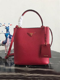 Prada original saffiano leather medium panier bag 1BA212 red