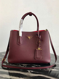 Prada original grained calfskin medium double bag 1BG2775 bordeaux