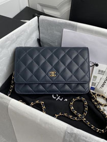 New CC original lambskin wallet on chain AP0250 navy blue