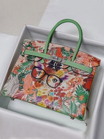 Hermes handmade original print calfskin birkin bag BK00035 light green