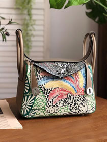 Hermes handmade original print calfskin lindy bag L00034 etoupe grey