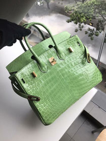 Top hermes genuine 100% crocodile leather handmade birkin 35 bag K350 light green