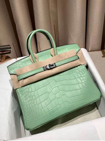 Top hermes genuine 100% crocodile leather handmade birkin 35 bag K350 light green