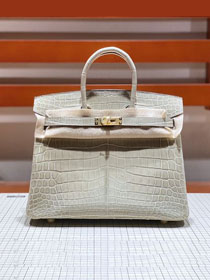 Top hermes genuine 100% crocodile leather handmade birkin 35 bag K350 light grey