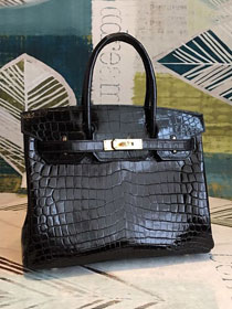 Top hermes genuine 100% crocodile leather handmade birkin 35 bag K350 black