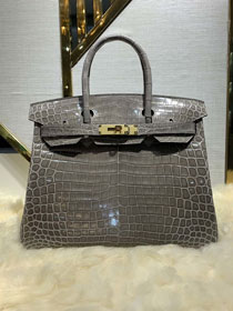 Top hermes genuine 100% crocodile leather handmade birkin 35 bag K350 grey