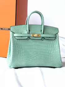 Top hermes genuine 100% crocodile leather handmade birkin 35 bag K350 menthe