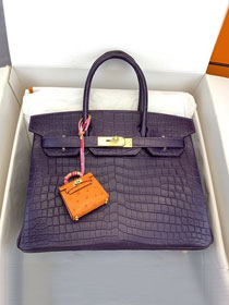 Top hermes genuine 100% crocodile leather handmade birkin 35 bag K350 violet