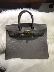 Top hermes genuine 100% crocodile leather handmade birkin 35 bag K350-2 grey