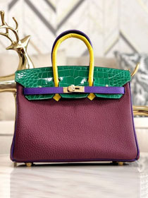 Hermes handmade original crocodile leather&calfskin birkin bag BK0035 bordeaux&green