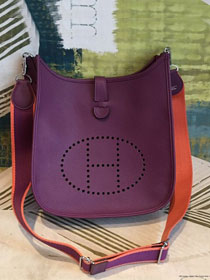 Hermes original togo leather evelyne pm shoulder bag E29 mauve sylvestre