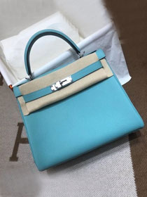 Hermes original togo leather kelly 32 bag K32-1 blue du nord 