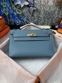 Hermes original epsom leather mini kelly 22 clutch K012 light blue