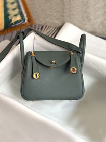 Hermes original togo leather mini lindy 19 bag H019 vert amande