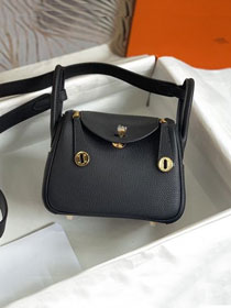 Hermes original togo leather mini lindy 19 bag H019 black