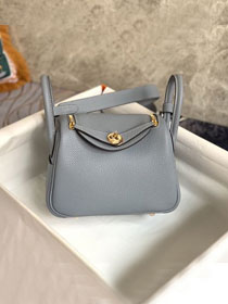 Hermes original togo leather mini lindy 19 bag H019 gris mouette