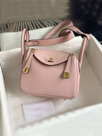 Hermes original togo leather mini lindy 19 bag H019 rose sakura