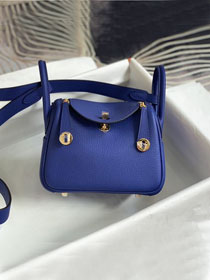 Hermes original togo leather mini lindy 19 bag H019 blue sapphire