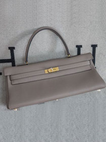 Hermes handmade original calfskin kelly 42 shoulder bag BK0057 grey