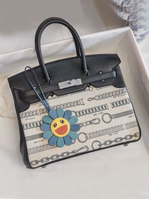 Hermes handmade original calfskin&canvas birkin bag BK00037 black&white