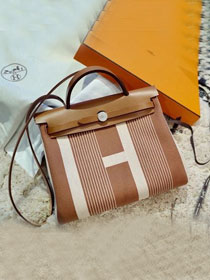 Hermes handmade original canvas&calfskin small her bag H031 camel