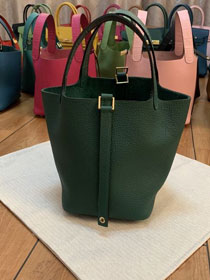 Hermes handmade original togo&crocodile leather picotin lock 22 bag HP0022 blackish green 