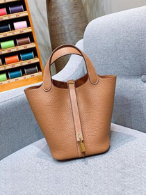 Hermes original togo leather picotin lock 22 bag HP0022 caramel