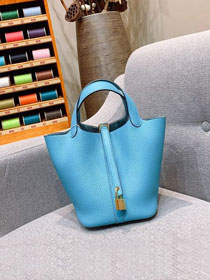 Hermes original togo leather small picotin lock bag HP0018 blue du nord 