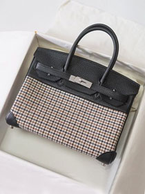 Hermes handmade original calfskin&tweed birkin bag BK00037 black