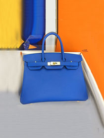 Hermes original epsom leather birkin 25 bag H25-3  blue hydra