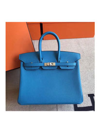 Hermes original epsom leather birkin 25 bag H25-3 blue zanzibar