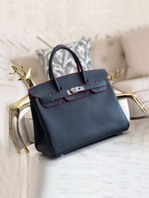 Hermes original epsom leather birkin 25 bag H25-3 black&red