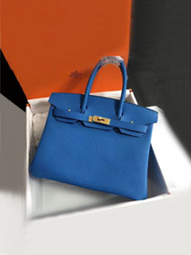 Hermes original togo leather birkin 25 bag H25-1 blue hydra