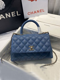 CC original grained calfskin small coco handle bag A92990 blue