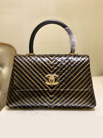 CC original python leather small coco handle bag A92990 black&gold