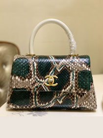 CC original python leather small coco handle bag A92990 grey&green