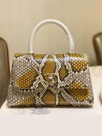 CC original python leather small coco handle bag A92990 grey&yellow