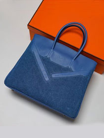 Hermes handmade original canvas&calfskin shadow birkin bag BK0037 blue