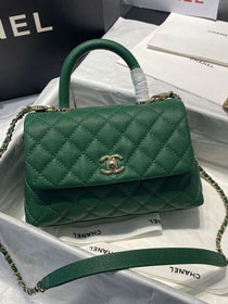 CC original grained calfskin small coco handle bag A92990 green