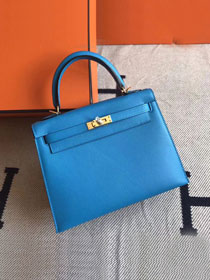 Hermes original epsom leather kelly 25 bag K25-1 blue zanzibar